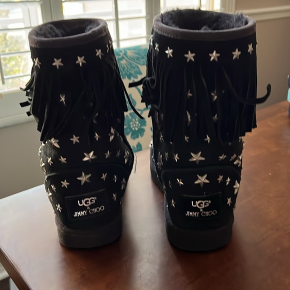 UGG & Jimmy Choo black fringe shearling star studded boots with original box - Picture 10 of 17
